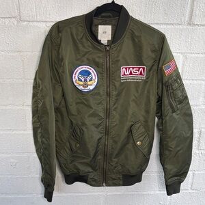 H&M Embroidered Patch Bomber Jacket with NASA Patches sz XS